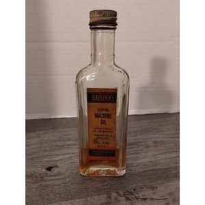 Rare Hallocks Denton Co Newark, NJ Sewing Machine Oil 2 Fl Oz Glass Bottle 1947